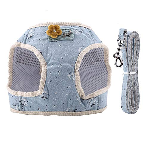 Semme Haustier Brustgurt, Hundeweste Harness Baumwollmischung atmungsaktiv Haustier Hund Katze Weste Brustgurt mit Zugseil (Blau, S) von Semme