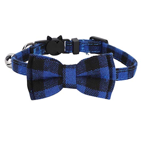 Hundehalsband, Haustier-Krawatte mit Schleife, Hundehalsbänder mit Glöckchen und Schnalle, Kariertes Hundepflegezubehör für Kleine, Mittelgroße und Große Hunde, Katzen,(Blaues Gitter) von Sempoda