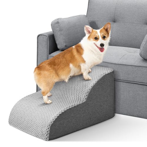 SenDeluz Hundetreppe für Bettsofa, Leicht zu Erklimmen Hund Rampe Schritte, High Density Foam Pet Stairs, rutschfeste Haustier Leiter mit Waschbarem Bezug für Hunde und Katzen (2 Stufen) von SenDeluz