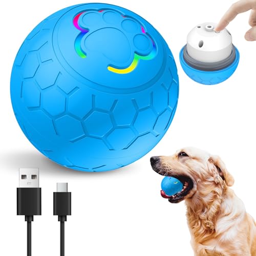 Senchinner Interaktiver Ball für Hunde – Intelligentes Hundespielzeug, Automatisch Rollender Ball für Welpen/Kleine/Mittlere Hunde – Strapazierfähig und USB Wiederaufladbar,Blau von Senchinner