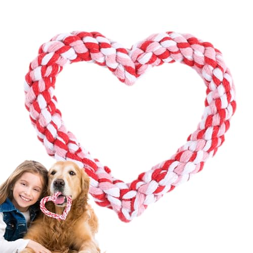 Herz-Seil-Hundespielzeug,Hunde-Herz-Seil-Spielzeug, Kauspielzeug für Hunde, Herzförmiges Seil-Kauspielzeug für Hunde zum Valentinstag, Spielzeug für Haustiere, Welpen-Wurfspielzeug zum Valentinstag fü von Senermter