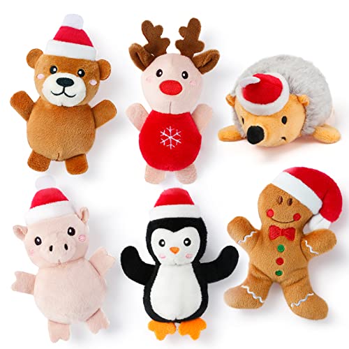 Senneny 6-teiliges Weihnachts-Katzenminze-Spielzeug-Set – Rentier, Lebkuchenmann, Bär, Schweine, Igel, Pinguin – Plüschtier-Geschenke für Katzen, Weihnachtsstrumpf von Senneny