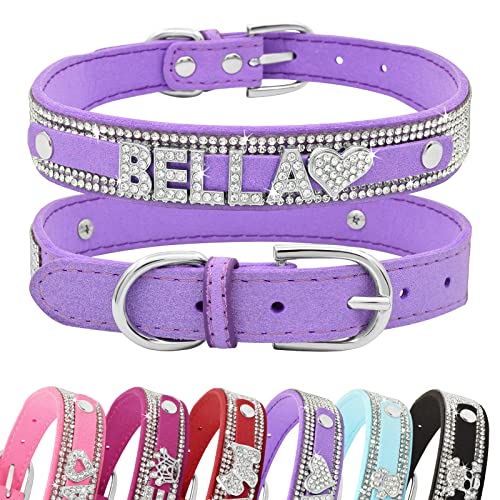 Senristar Personalisierte Bling Strass Hundehalsband mit Namen, Benutzerdefinierte Glitter Crystal Diamond Hundehalsband für Kleine Mittlere Große Hunde von Senristar