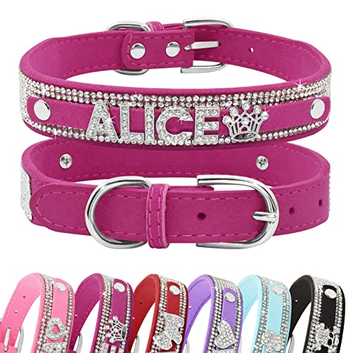 Senristar Personalisierte Bling Strass Hundehalsband mit Namen, Benutzerdefinierte Glitter Crystal Diamond Hundehalsband für Kleine Mittlere Große Hunde von Senristar