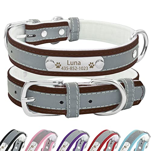 Senristar Personalisierte Reflektierende Leder Hundehalsband mit Warmem Futter, Individuelle Hundehalsband mit Namensschild Eingraviert für Kleine Mittlere und Große Hunde und Katzen von Senristar