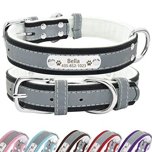 Senristar Personalisierte Reflektierende Leder Hundehalsband mit Warmem Futter, Individuelle Hundehalsband mit Namensschild Eingraviert für Kleine Mittlere und Große Hunde und Katzen von Senristar