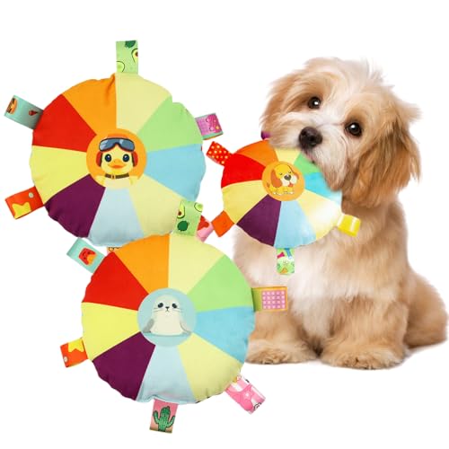 Langlebiges Hundespielzeug Set, 2 Stück Hundespielzeug, Welpen Spielzeug, Glocke Innen, Hundespielzeug Unzerstörbar, 15cm Plüschspielzeug für Hunde, PP-Baumwolle Frisbee, Pet Toy Frisbee Ball Hund von Senteen