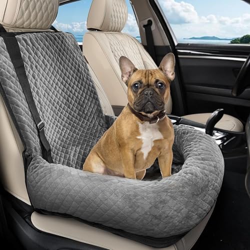 Sephyroth Hundeautositz für kleine/mittelgroße Hunde unter 18 kg, Hunde-Autobett, waschbar, für Reisen, Sicherheitsautositz, superweich, sicher, abnehmbar, passend für alle Autos (grau) von Sephyroth