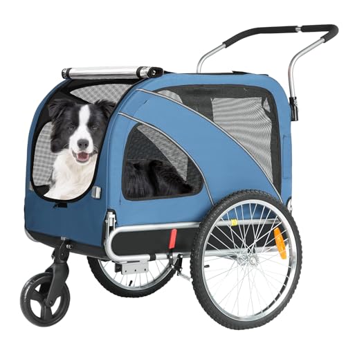 SEPNINE® Hunde Fahrradanhänger XL, 2 in 1 Hundeanhänger & Jogger bis zu 40 kg, faltbar mit Bremsen und Anhängerkupplung für mittelgroße und große Hunde-Blau von Sepnine