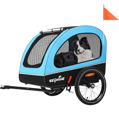 Sepnine Hundeanhänger für Fahrrad,Fahrradanhänger Hunde,Mit Reflektor und Bremse,600D Oxford Canvas Geschützt vor Regen,Maximale Belastung 40kg von Sepnine