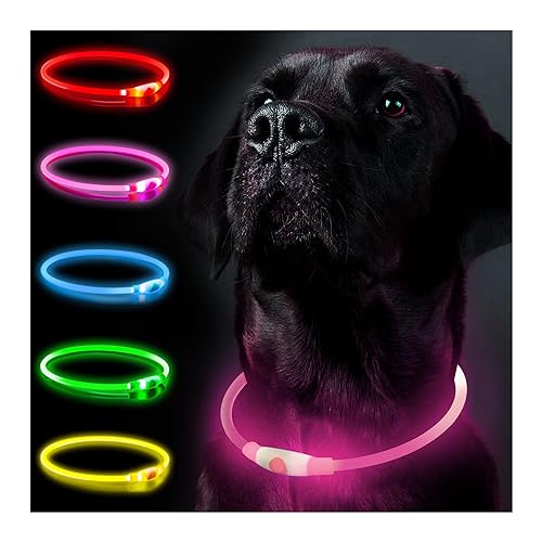 Leuchthalsband Hund, Hundehalsband Leuchtend Aufladbar, LED Halsband für Hunde Leuchtband Hund Einstellbare Größe Hunde Leuchthalsband,Lichtmodi Sicherheit für Ihren Hund in der Nacht(Rosa) von SerDa-Run