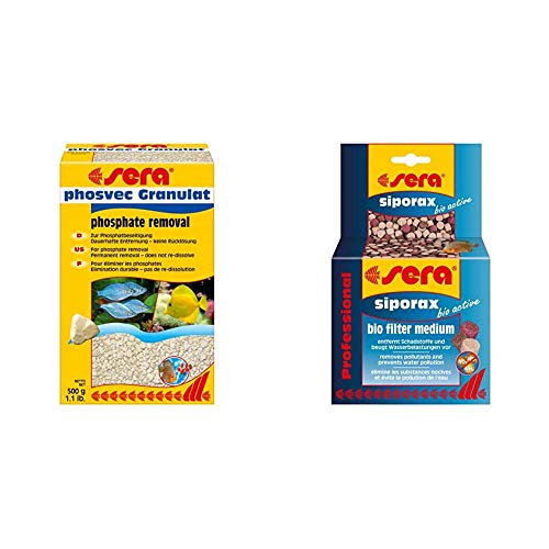 sera Phosvec Granulat 500 g & siporax Bio Active 210g (für 400l) die Neue Art der Wasseraufbereitung, reduziert Schon nach 24h Nitrit, Nitrat und ist EIN selbst reinigendes Hochleistungsfiltermedium von sera