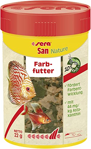 sera San Nature Farbfutter 100ml (22g) | für oberflächenfressende Zierfische | ohne künstliche Farb- und Konservierungsstoffe | mit 10% Krill & Haematococcus-Algen | für natürliche Farbentwicklung von sera