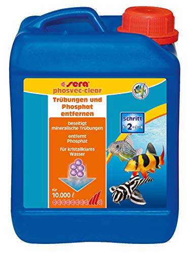 sera phosvec-clear 2,5 Ltr. - Klare Sicht Beseitigt mineralische Trübungen, entfernt den Hauptalgennährstoff Phosphat, für dauerhaft kristallklares, sauberes Wasser, Wasseraufbereiter fürs Aquarium von sera