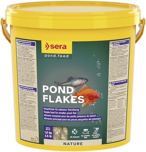 sera 07090 Pond Flakes Nature 10 l - das Lange schwimmende Flockenfutter für kleinere Teichfische, Teichfutter BZW. Goldfischfutter von sera