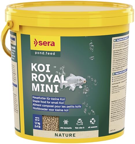 sera Koi Royal Mini 3,8 L (1,1kg) | Hauptfutter für Koi bis 12 cm | Omega-Fettsäuren & Mannan-Oligosaccharide | 4% Insektenmehl aus nachhaltiger Zucht | formstabiles Granulat schont Wasser im Teich von sera