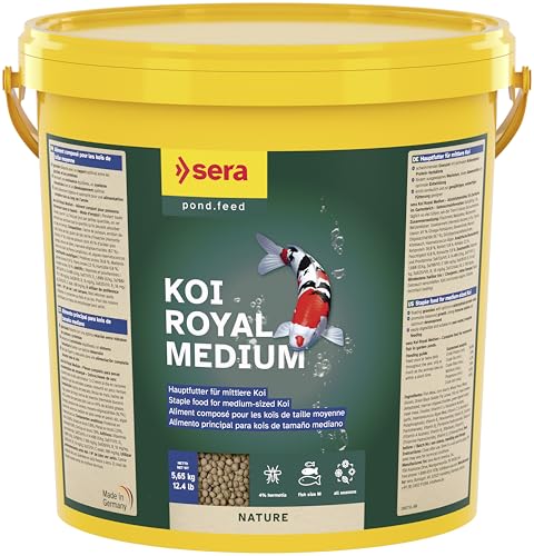 sera 07123 Koi Royal Nature Medium (4 mm) 21 Liter - Hauptfutter BZW. Koifutter für EIN ausgewogenes Wachstum von Koi zwischen 12 und 25 cm, Futter ohne Farb- & Konservierungsstoffe von sera