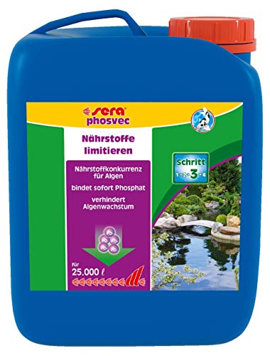 sera pond phosvec 2,5 Liter - Schützt vor Algen, limitiert Nährstoffe, Nährstoffkonkurrenz für Algen, bindet sofort Phosphat von sera