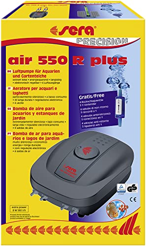 sera air 550 R Plus Luftpumpe | 550 Liter/Stunde mit 4 Anschlüssen | Leise & langlebig | Modulsystem mit Rückschlagventil | Ideal für Sauerstoffanreicherung & Dekorationselemente von sera