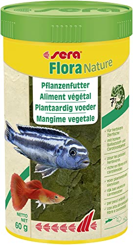 sera Flora Nature 250 ml Pflanzenfutter aus Flocken mit ballaststoff- & carotinoidreichen Inhaltsstoffen, Flockenfutter fürs Aquarium, Fischfutter mit hoher Futterverwertbarkeit (somit weniger Algen) von sera