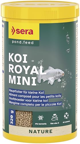 sera Koi Royal Nature Mini 1000 ml | Hauptfutter für Koi bis 12 cm | Omega-Fettsäuren & Mannan-Oligosaccharide | 4% Insektenmehl aus nachhaltiger Zucht | Formstabiles Granulat schont Wasser im Teich von sera