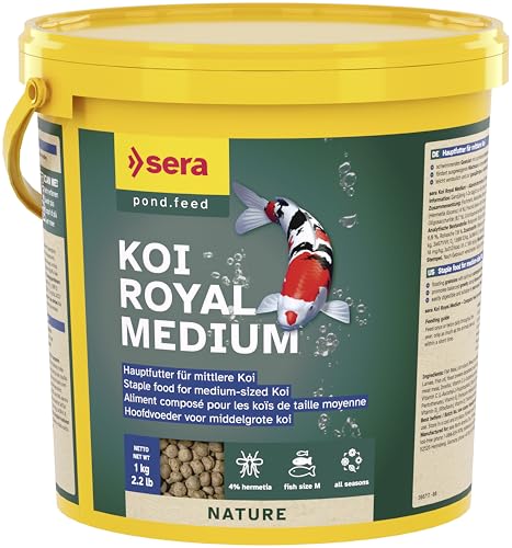 sera 07117 Koi Royal Nature Medium (4 mm) 3,8 Liter - Hauptfutter BZW. Koifutter für EIN ausgewogenes Wachstum von Koi zwischen 12 und 25 cm, Futter ohne Farb- & Konservierungsstoffe von sera