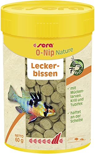 sera O-Nip Nature 100 Tabs 2.1 oz | Complete Feed for all Ornamental Fish | Adhesive Tablets Stick to the Aquarium Glass | High Protein | No Dyes & Preservatives | With Bloodworms, Krill & Tubifex von sera