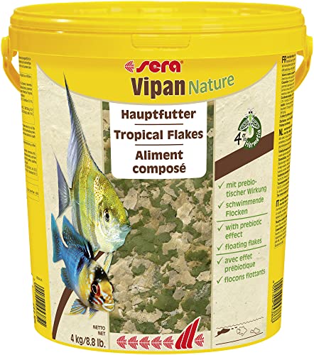 sera Vipan Nature 21 L (4 kg) - Hauptfutter mit 4% Insektenmehl und prebiotischer Wirkung, Flockenfutter fürs Aquarium, Fischfutter mit sehr hoher Futterverwertbarkeit und somit weniger Algen von sera