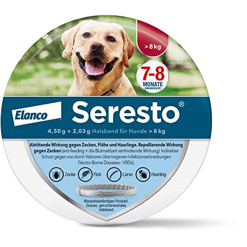 Elanco Seresto® Halsband für große Hunde ab 8 kg: 7 bis 8 Monate wirksamer Schutz gegen Zecken und Flöhe, Länge 70 cm, 4,50 g + 2,03 g von Seresto