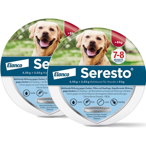 Seresto® Halsband Sparset für große Hunde ab 8 kg: 7 bis 8 Monate wirksamer Schutz gegen Zecken und Flöhe, Länge 70 cm, 2 Halsbänder von Seresto