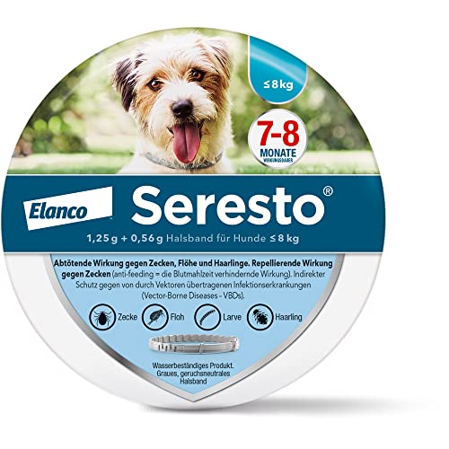 Seresto Elanco Halsband für kleine Hunde bis 8 kg: 7 bis 8 Monate wirksamer Schutz gegen Zecken und Flöhe, Länge 36 cm, 1,25 g + 0,56 g von Seresto