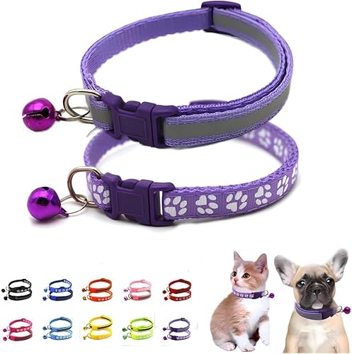 Katzenhalsband mit Glöckchen, 2er-Pack, einfaches und reflektierendes Katzenhalsband mit Glöckchen für XXS, XS, kleine Haustiere, Jungen, kleine Kätzchen, Mädchen, Tiere, Halsumfang 17,8–30,5 cm, von Serijoars