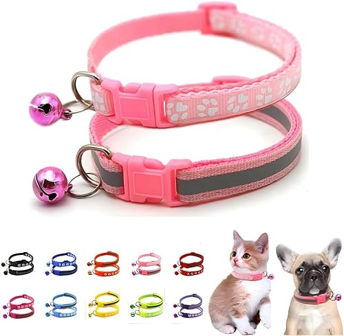 Katzenhalsband mit Glöckchen, 2er-Pack, einfaches und reflektierendes Katzenhalsband mit Glöckchen für XXS, XS, kleine Haustiere, Jungen, kleine Kätzchen, Mädchen, Tiere, Halsumfang 17,8–30,5 cm, von Serijoars