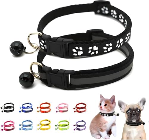 Katzenhalsband mit Glöckchen, 2er-Pack, einfaches und reflektierendes Katzenhalsband mit Glöckchen für XXS, XS, kleine Haustiere, Jungen, kleine Kätzchen, Mädchen, Tiere, Halsumfang 17,8–30,5 cm, von Serijoars