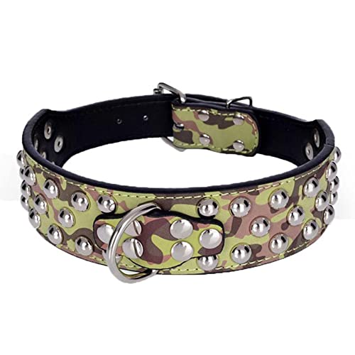 Serijoars Lederhalsband, 5,1 cm breit, mit Nieten, strapazierfähig, verstellbar für mittelgroße und große Hunde (Größe M, Camouflage) von Serijoars