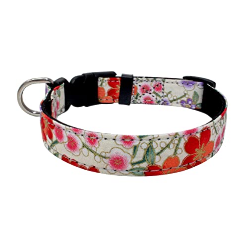 Serijoars Baumwolle Designer Hundehalsband Niedliche Blume Hundehalsbänder für Mädchen Weibliche Welpen Kleine Mittel Große Hunde (M, Rosa Blume) von Serijoars