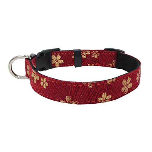 Hundehalsband Niedliche Blume, Serijoars Baumwolle Designer Hundehalsbänder für Mädchen Welpen Kleine Mittel Große Hunde (XS, Rote Blume) von Serijoars