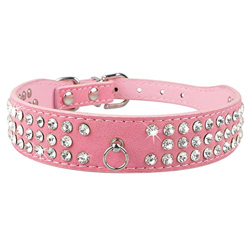 Serijoars Halsband aus Wildleder, schillernd, funkelnd, elegant, ausgefallen, mit Strasssteinen besetzt, für kleine Haustiere, Katzen, Hunde, Welpen, Größe XS, Rosa von Serijoars