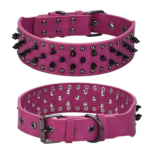 Serijoars Hundehalsband aus Leder, mit Nieten, für mittelgroße und große Hunde wie Pitbull, Mastiff, Labrador, Boxer, Rottweiler, Deutscher Schäferhund, Hot Pink, S (44–52 cm) von Serijoars