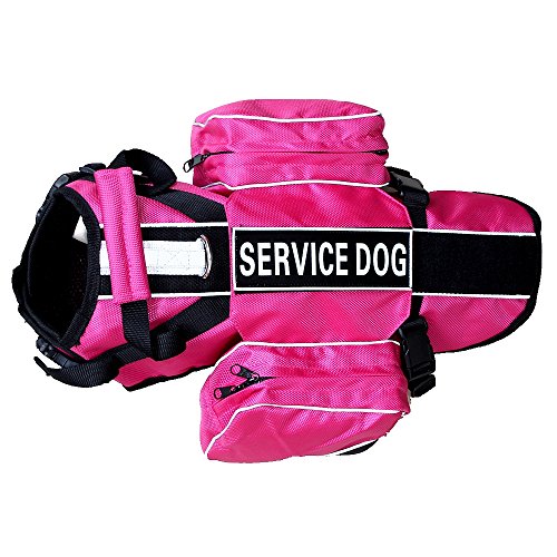 Serijoars Hundewestengeschirre mit Satteltasche-Rucksack für Camping & Reisen – Reflektierender Jagd-Wanderrucksack Satteltasche – leichtes Westengeschirr für mittelgroße und große Hunde (Hot Pink, M) von Serijoars