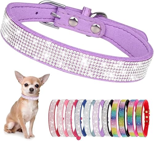 Serijoars Kleines Hundehalsband mit Strasssteinen und Diamanten, bunt, glitzernd, für Mädchen, Welpen, Katzen (XXS, Violett) von Serijoars