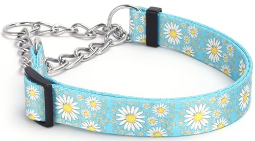 Serijoars Martingale Halsband für Hunde, Größe M und L, Mädchen-Hundehalsband mit verstellbarem, weichem Nylon und speziellem Gänseblümchen-Design, rutschfest, Hellblau, Größe L von Serijoars