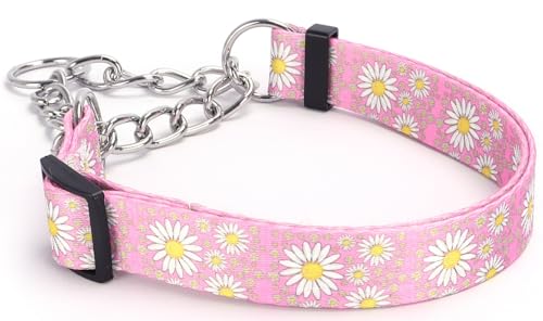 Serijoars Martingale Halsband für Hunde, Größe M und L, Mädchen-Hundehalsband mit verstellbarem, weichem Nylon und speziellem Gänseblümchen-Design, rutschfestes Hundehalsband für Training, Rosa, Größe von Serijoars