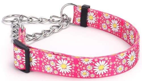 Serijoars Martingale Halsband für Hunde, Größe M und L, Mädchen-Hundehalsband mit verstellbarem, weichem Nylon und speziellem Gänseblümchen-Design, rutschfestes Hundehalsband für Training, Hot Pink, von Serijoars