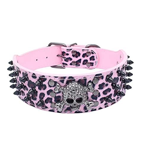 Serijoars Spiked Hundehalsband, PU-Leder, Hundehalsband, verstellbare Haustierhalsbänder für mittelgroße oder große Rassen (L, Leopard2) von Serijoars