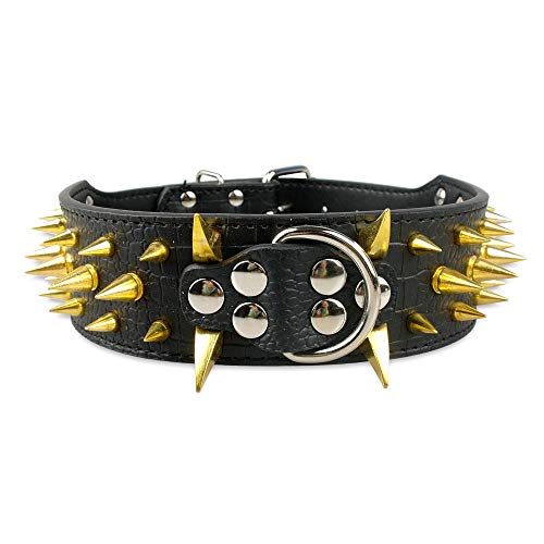 Serijoars Spiked Hundehalsband, PU-Leder, Hundehalsband, verstellbare Haustierhalsbänder für mittelgroße oder große Rassen (M, Schwarz4) von Serijoars