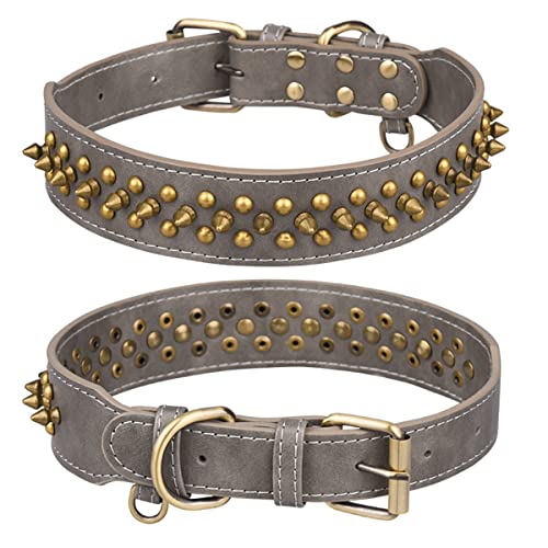 Serijoars Spiked Hundehalsband, weiches PU-Leder, Pilze, Nieten, Spikes, Nieten, Hundehalsband, verstellbar, Welpenhalsbänder (M, Grau1) von Serijoars