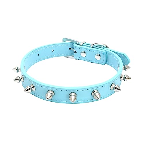 Serijoars Spiked Hundehalsband Stachelig Katzenhalsband PU Leder Verstellbares Haustier Halsband Kätzchen Spiked Halsband (S, Blau) von Serijoars