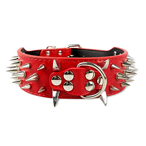 Serijoars Spiked Nieten-Hundehalsband, PU-Leder-Hundehalsband, verstellbare Haustierhalsbänder für mittelgroße oder große Haustiere (XL, Rot 5) von Serijoars