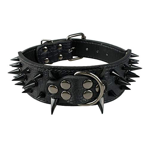 Serijoars Spiked Nieten-Hundehalsband, PU-Leder-Hundehalsband, verstellbare Haustierhalsbänder für mittelgroße oder große Haustiere (XL, Schwarz 3) von Serijoars